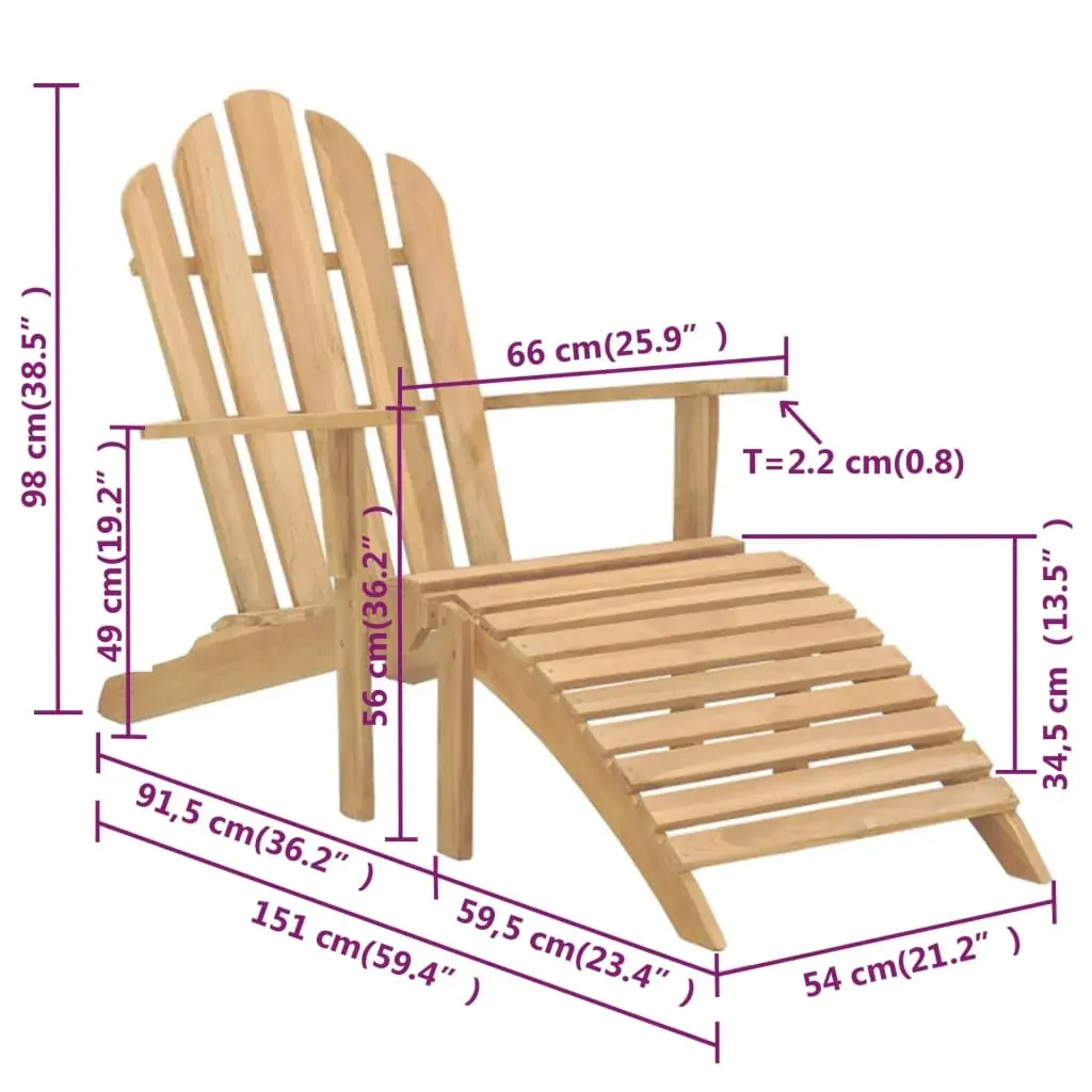 Adirondack Chair with Footrest Solid Wood Teak Price