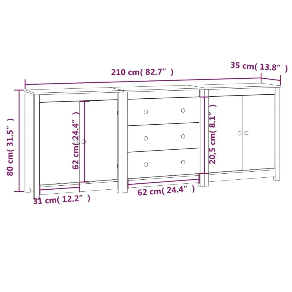 Sideboard 210x35x80 cm Solid Wood Pine Price