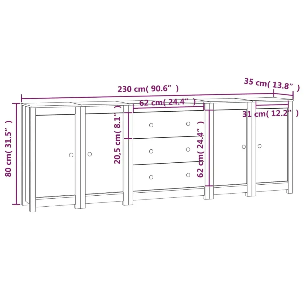 Sideboard 230x35x80 cm Solid Wood Pine Price