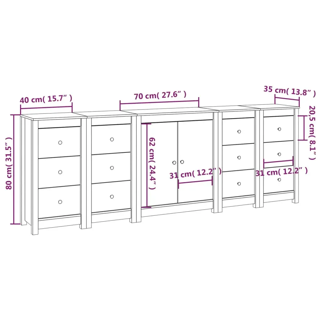 Sideboard 230x35x80 cm Solid Wood Pine Price