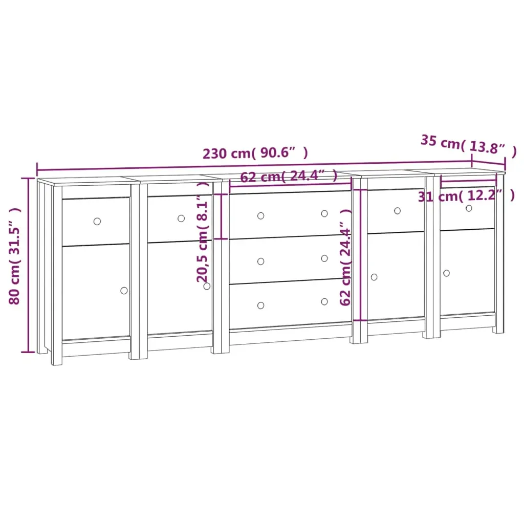 Sideboard 230x35x80 cm Solid Wood Pine Price