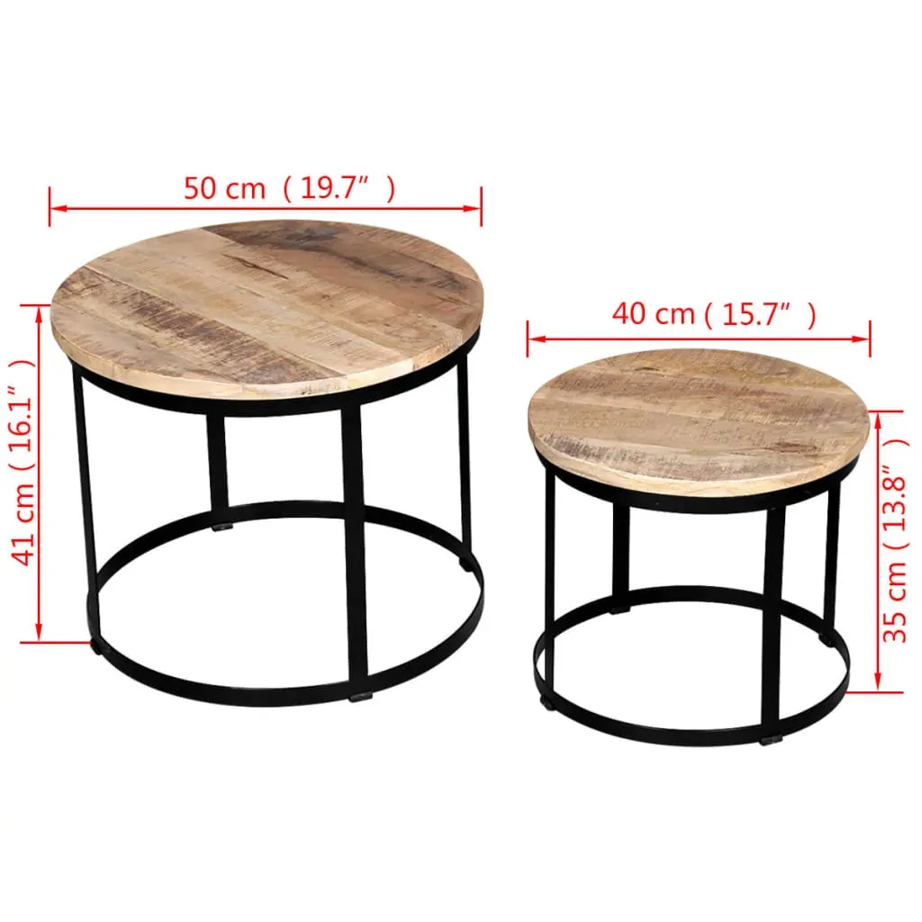 Coffee Table Set 2 Pieces Rough Mango Wood Round 40/50 cm Price