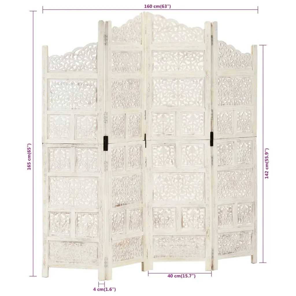 Carneys Hand carved 4-Panel Room Divider 160x165 cm Solid Mango Wood Price