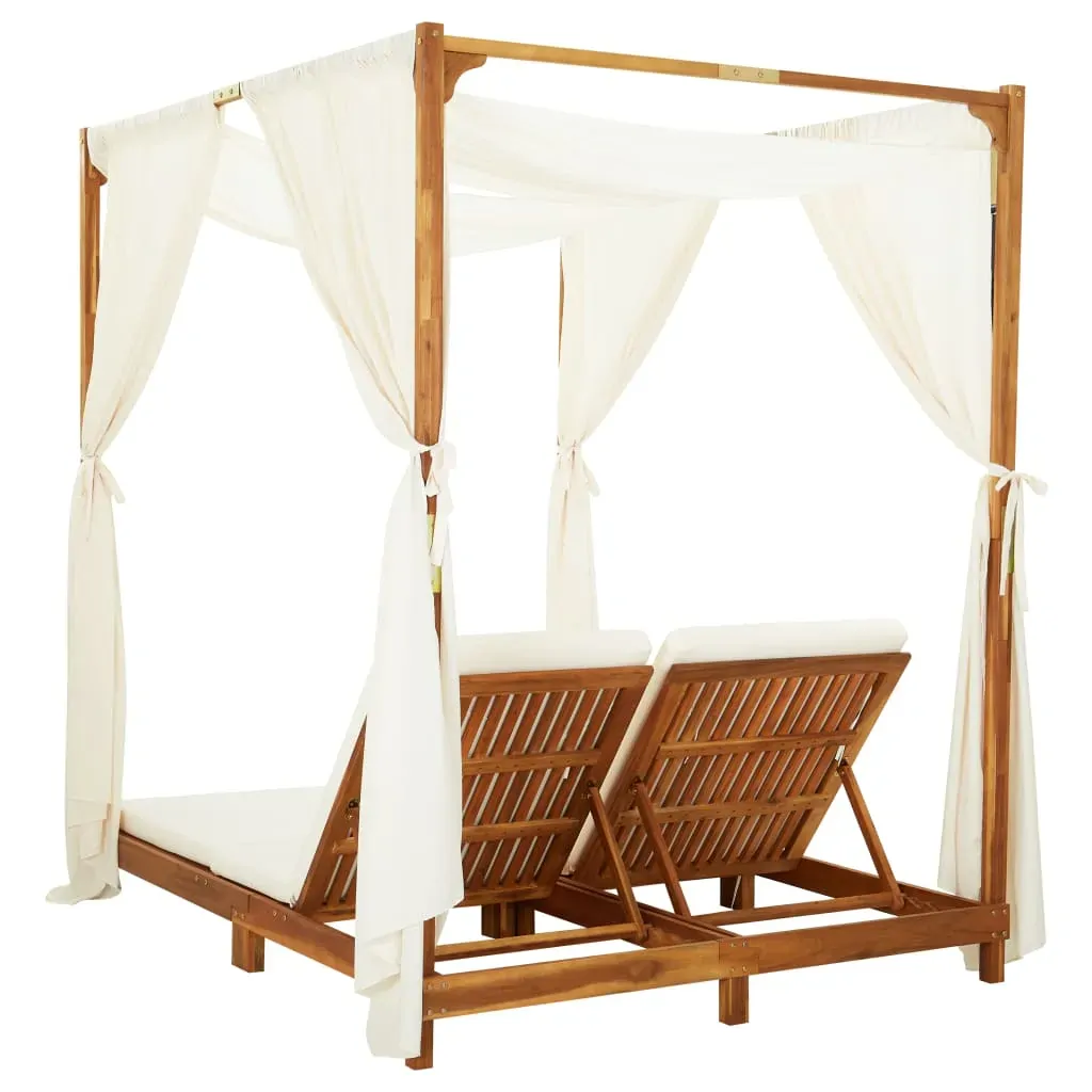 Double Sun Lounger with Curtains & Cushions Solid Acacia Wood Price