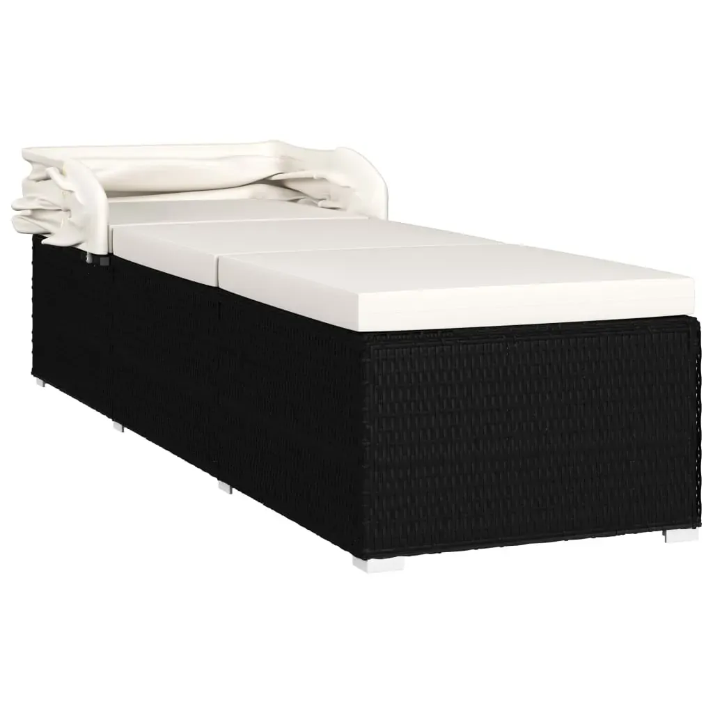 Sun Lounger with Canopy and Cushion Poly Rattan Price