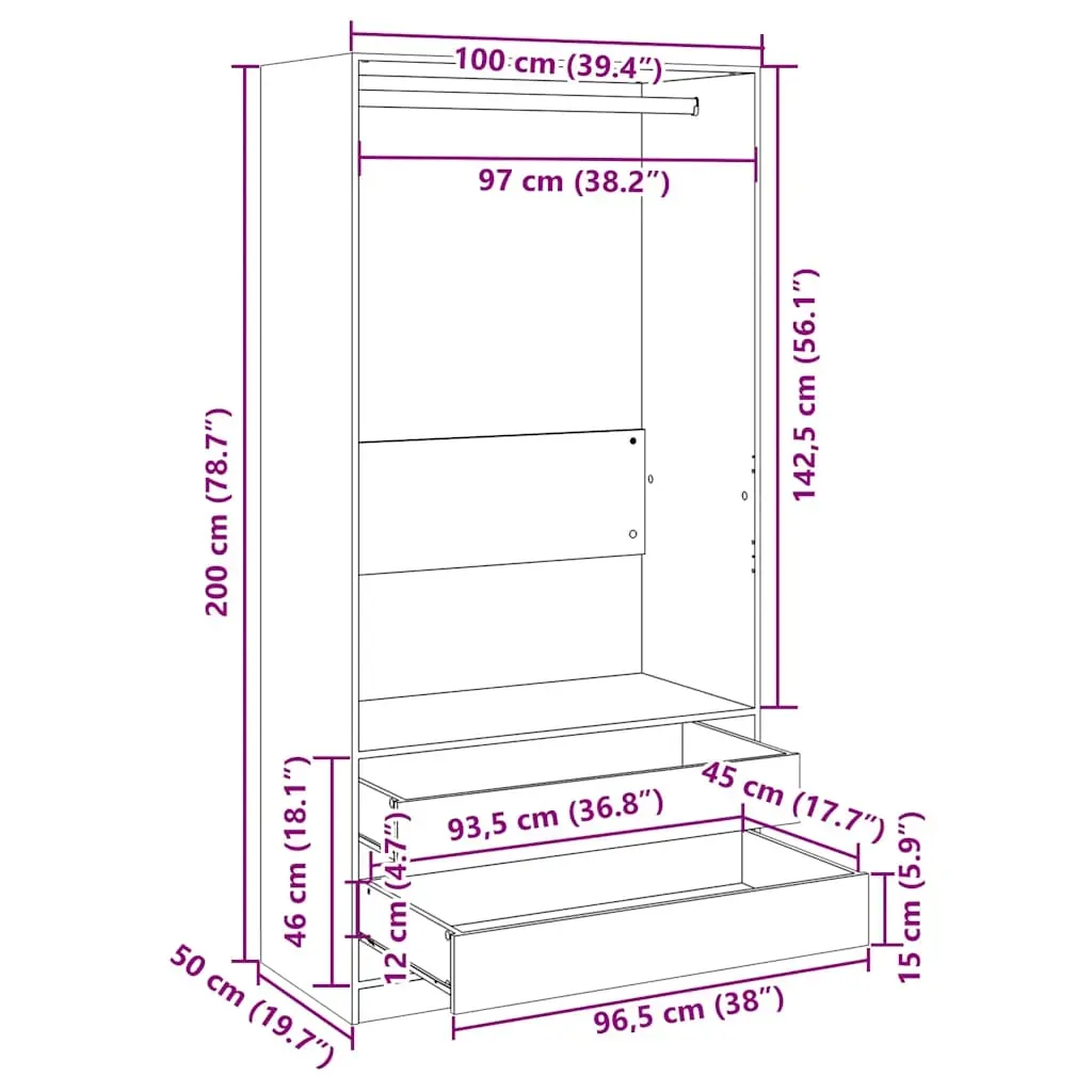 Wardrobe 100x50x200 cm Engineered Wood Price