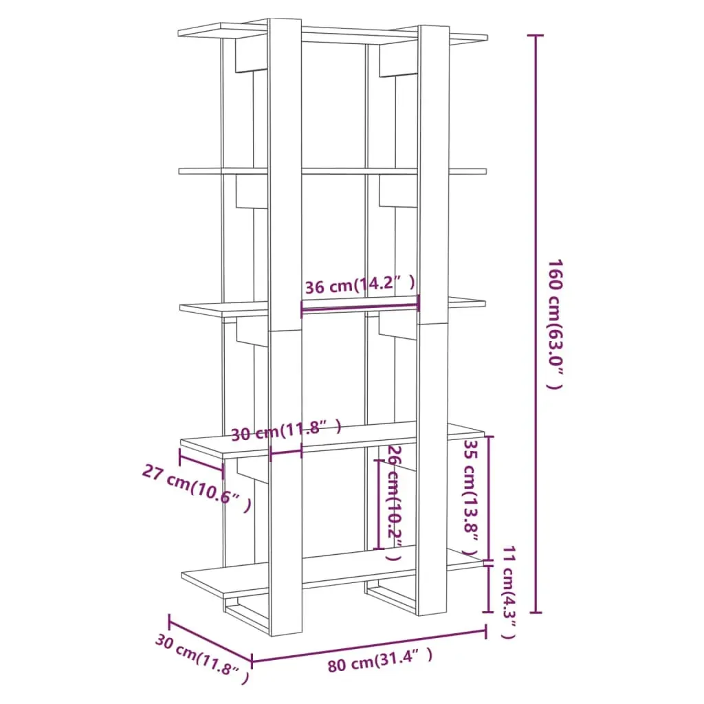 Cicero Book Cabinet/Room Divider 80x30x160 cm Engineered Wood Price