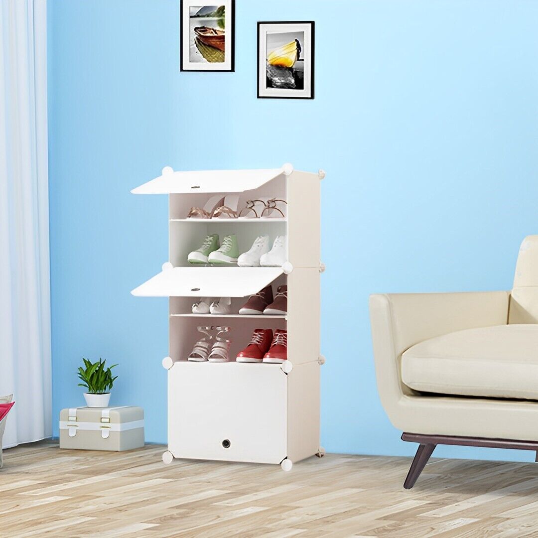 White Shoe Rack Organizer Sneaker Footwear Storage Stackable Stand Cabinet Portable Wardrobe with Cover Price