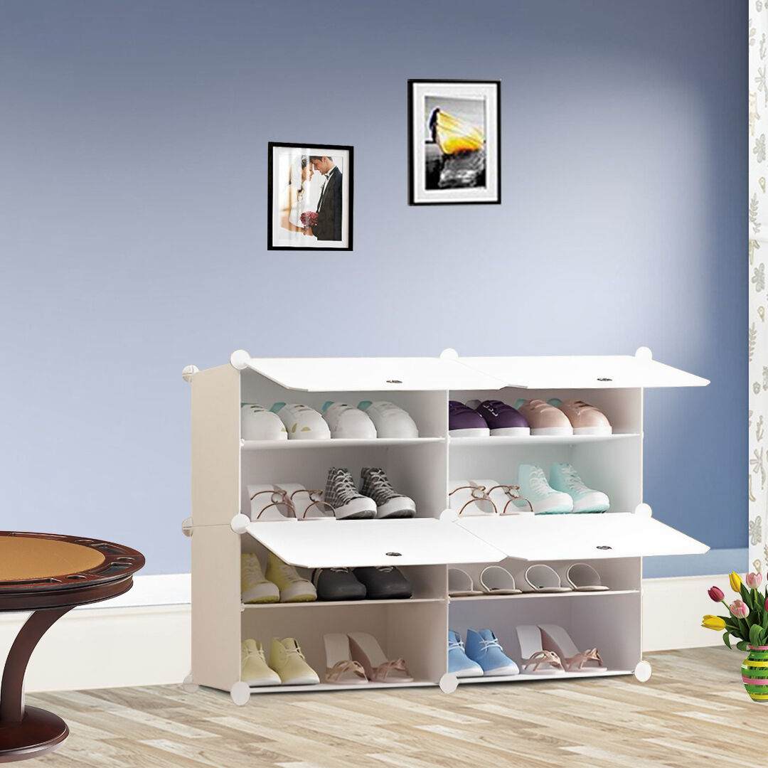 2 Column White Shoe Rack Organizer Sneaker Footwear Storage Stackable Stand Cabinet Portable Wardrobe with Cover Price