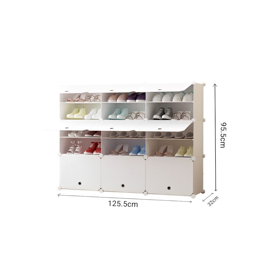 3 Column White Shoe Rack Organizer Sneaker Footwear Storage Stackable Stand Cabinet Portable Wardrobe with Cover Price