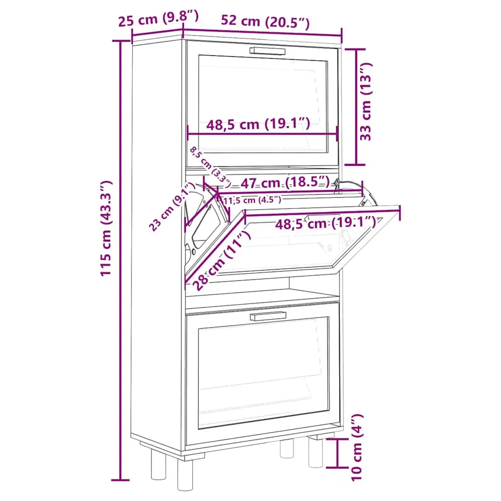 Shoe Cabinet 52x25x115 cm Engineered Wood and Natural Rattan Price