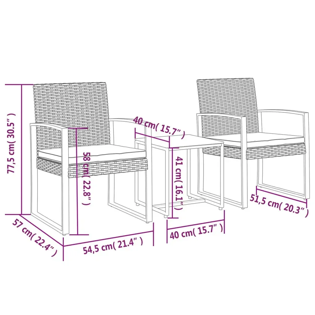 3 piece Garden Dining Set with Cushions PP Rattan Price