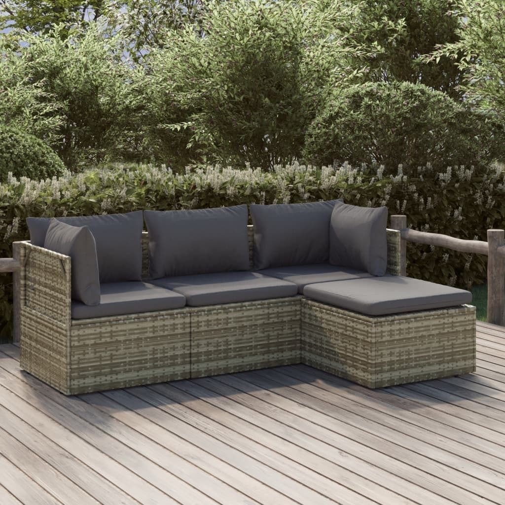 Garden Lounge Set with Cushions Grey Poly Rattan Price