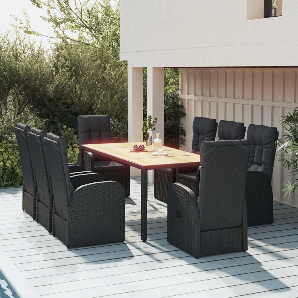 Garden Dining Set with Cushions Black Poly Rattan Price
