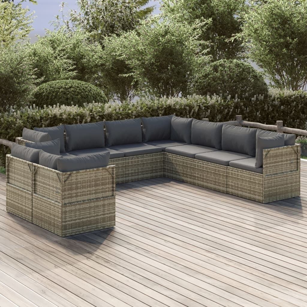 Garden Lounge Set with Cushions Grey Poly Rattan Price