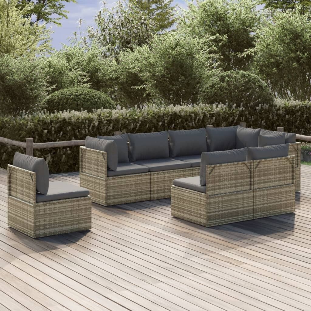 Garden Lounge Set with Cushions Grey Poly Rattan Price
