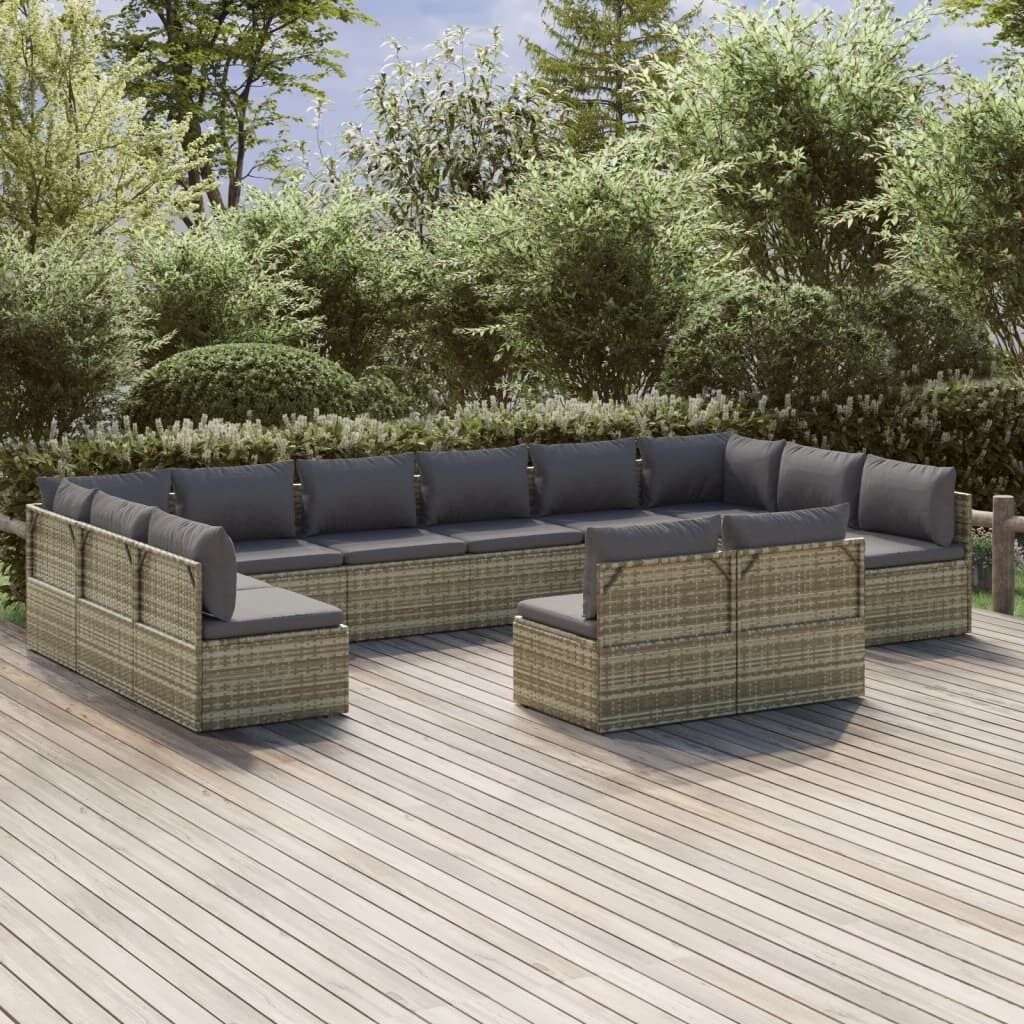 Garden Lounge Set with Cushions Grey Poly Rattan Price