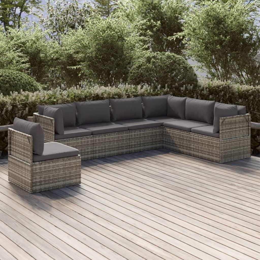 Garden Lounge Set with Cushions Grey Poly Rattan Price