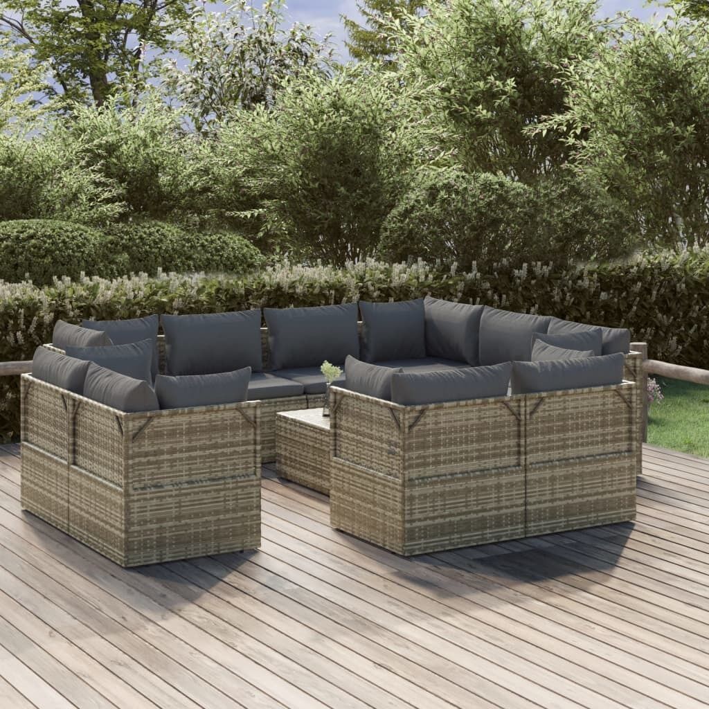 Garden Lounge Set with Cushions Grey Poly Rattan Price