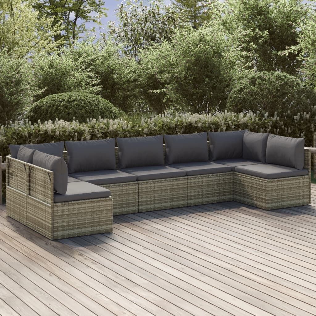Garden Lounge Set with Cushions Grey Poly Rattan Price