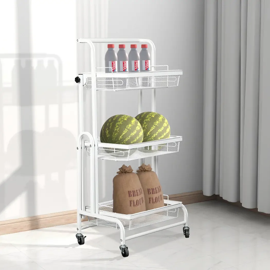 3 Tier Kitchen Trolley Cart Swivel White Colour Price