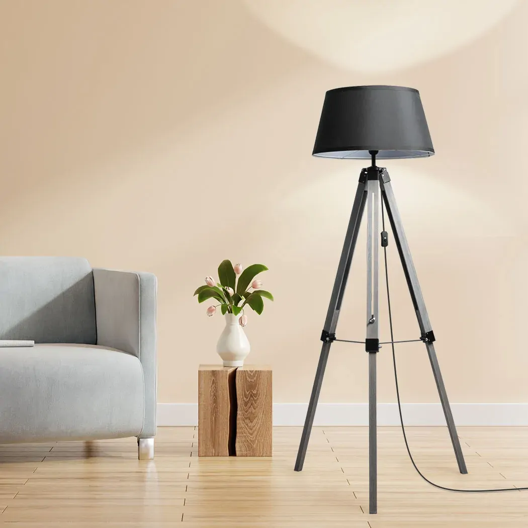 Tripod Wooden Floor Lamp Shaded Grey Price