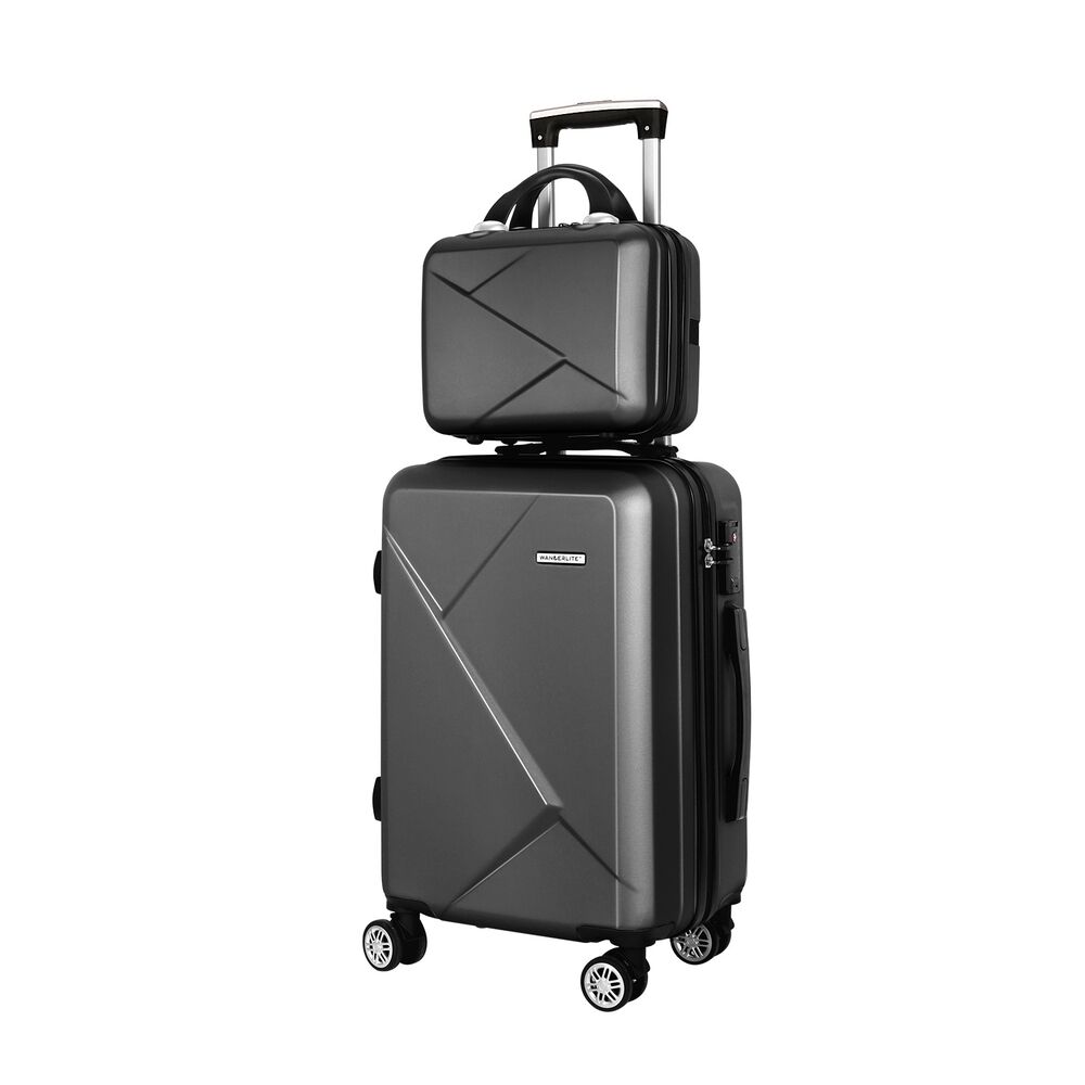 Wanderlite 2pc Luggage 12" 20" Trolley Travel Suitcase Storage Carry On TSA Lock Black Price