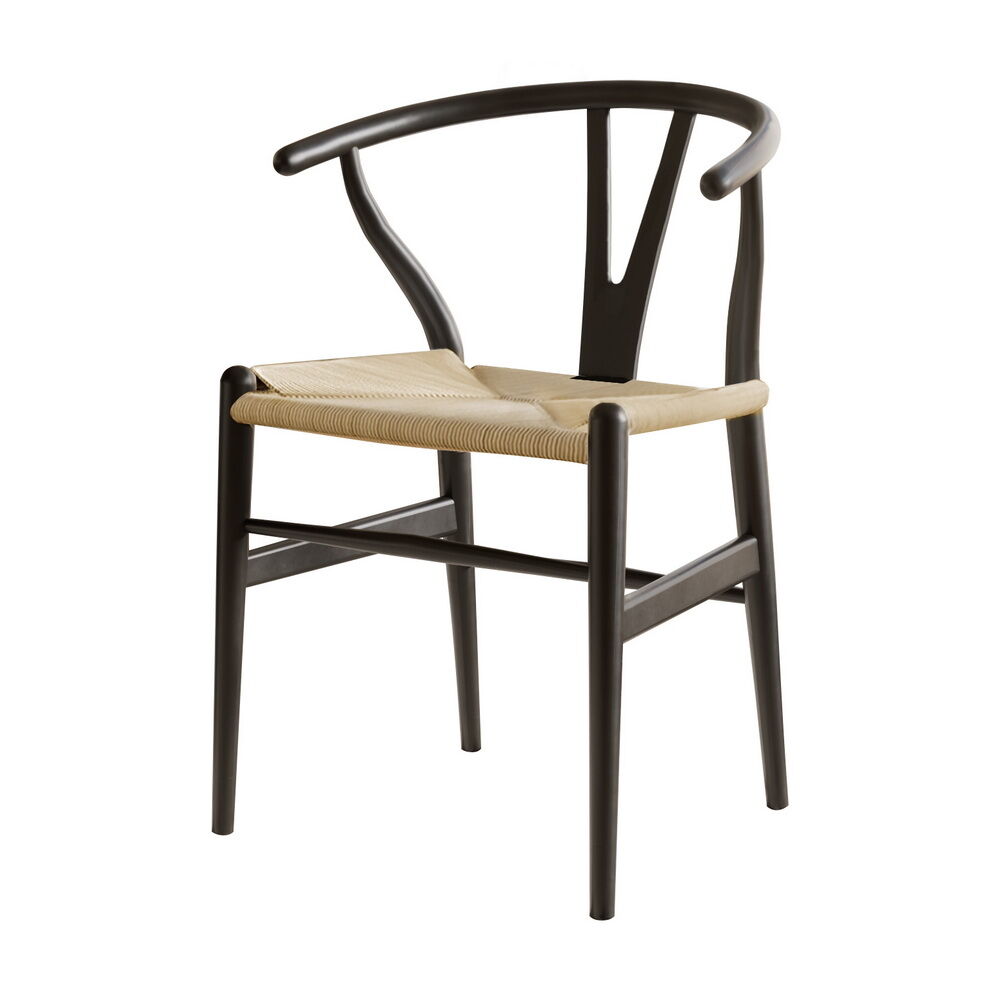 1x Artiss Dining Chair Wooden Rattan Wishbone Black Price