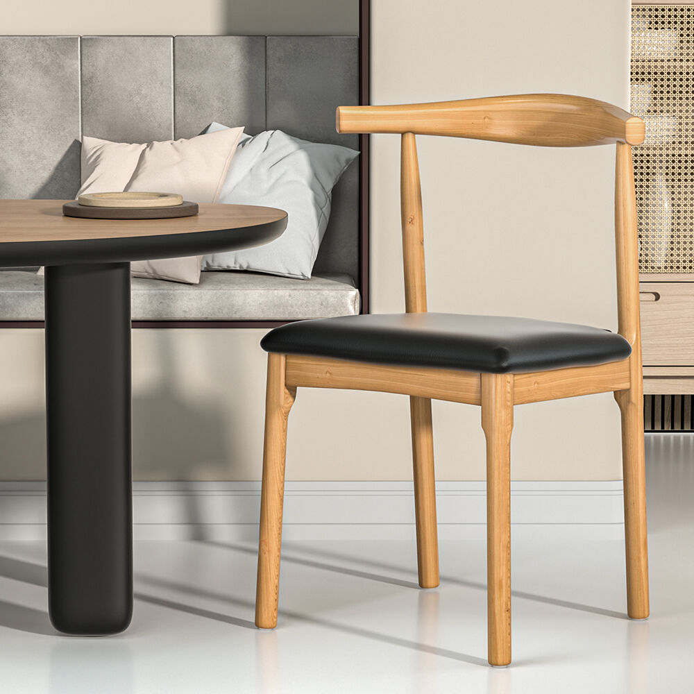Artiss Dining Chair Rubber Wood Leather Seat Black Price