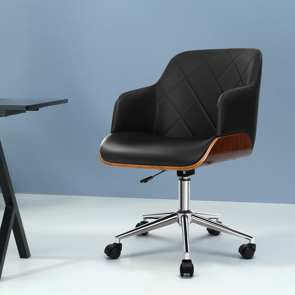 Artiss Wooden Office Chair Fabric Seat Black Price