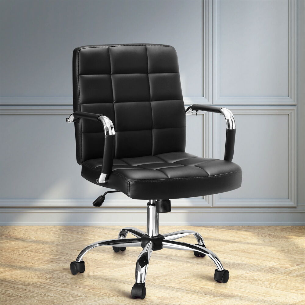 Artiss Office Chair PU Leather Mid Back Black Price
