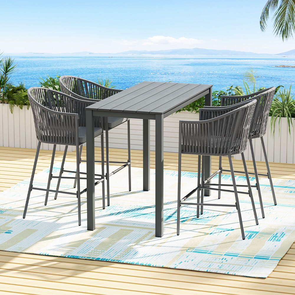 5-Piece Outdoor Bar Set Dining Table Rope Chair Patio Bistro Set Price