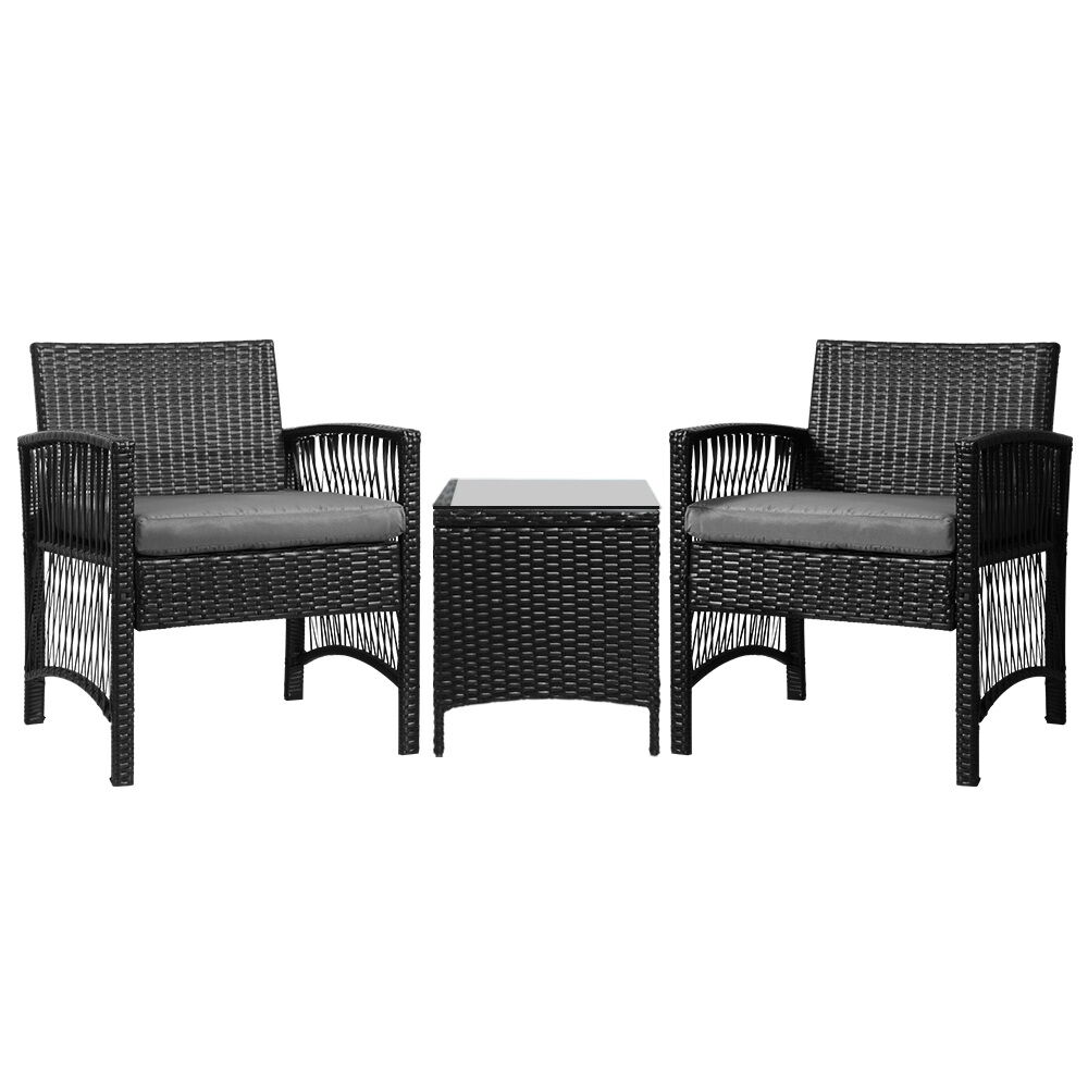 3PC Outdoor Bistro Set Patio Furniture Wicker Dining Chairs Table Cushion Black Price