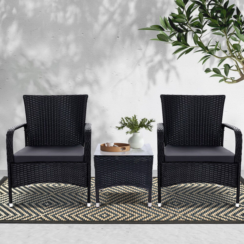 3PC Outdoor Bistro Set Patio Furniture Wicker Setting Chairs Table Luca Price
