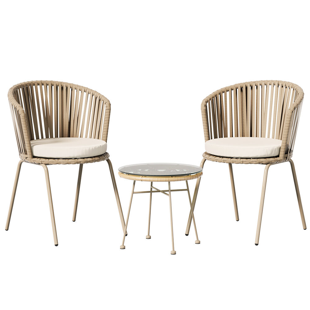 3PC Outdoor Bistro Set Patio Furniture Rope Setting Chairs Table Beige Price