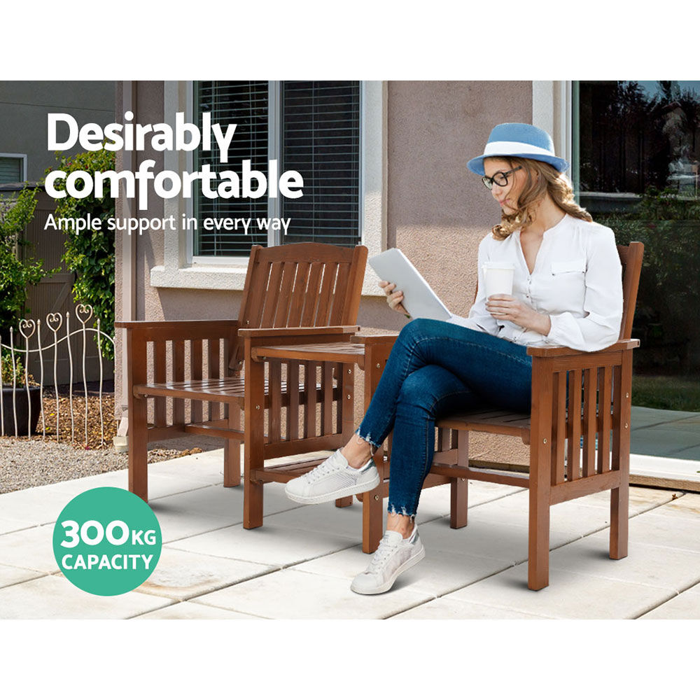 Gardeon Outdoor Garden Bench Loveseat Wooden Table Chairs Patio Furniture Brown Price