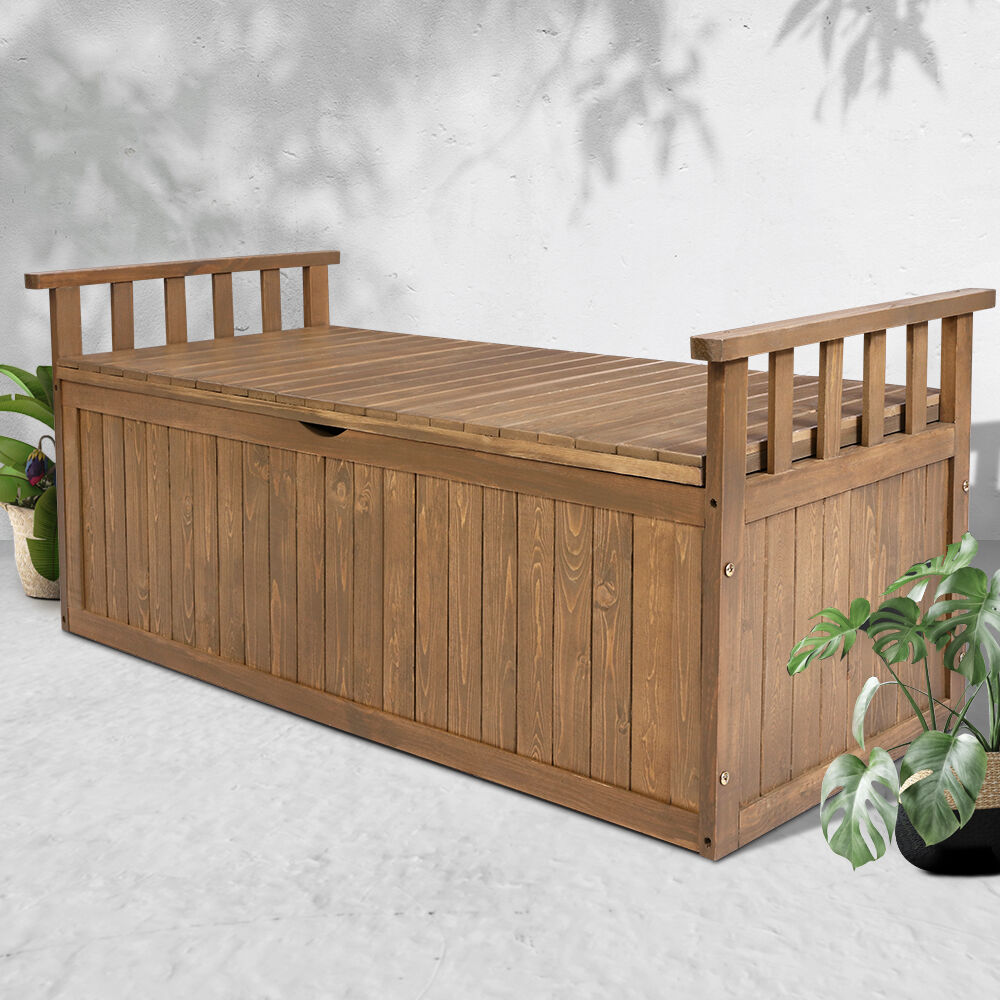 Gardeon Outdoor Storage Bench Box 129cm Wooden Garden Toy Chest Sheds Patio Furniture XL Natural Price