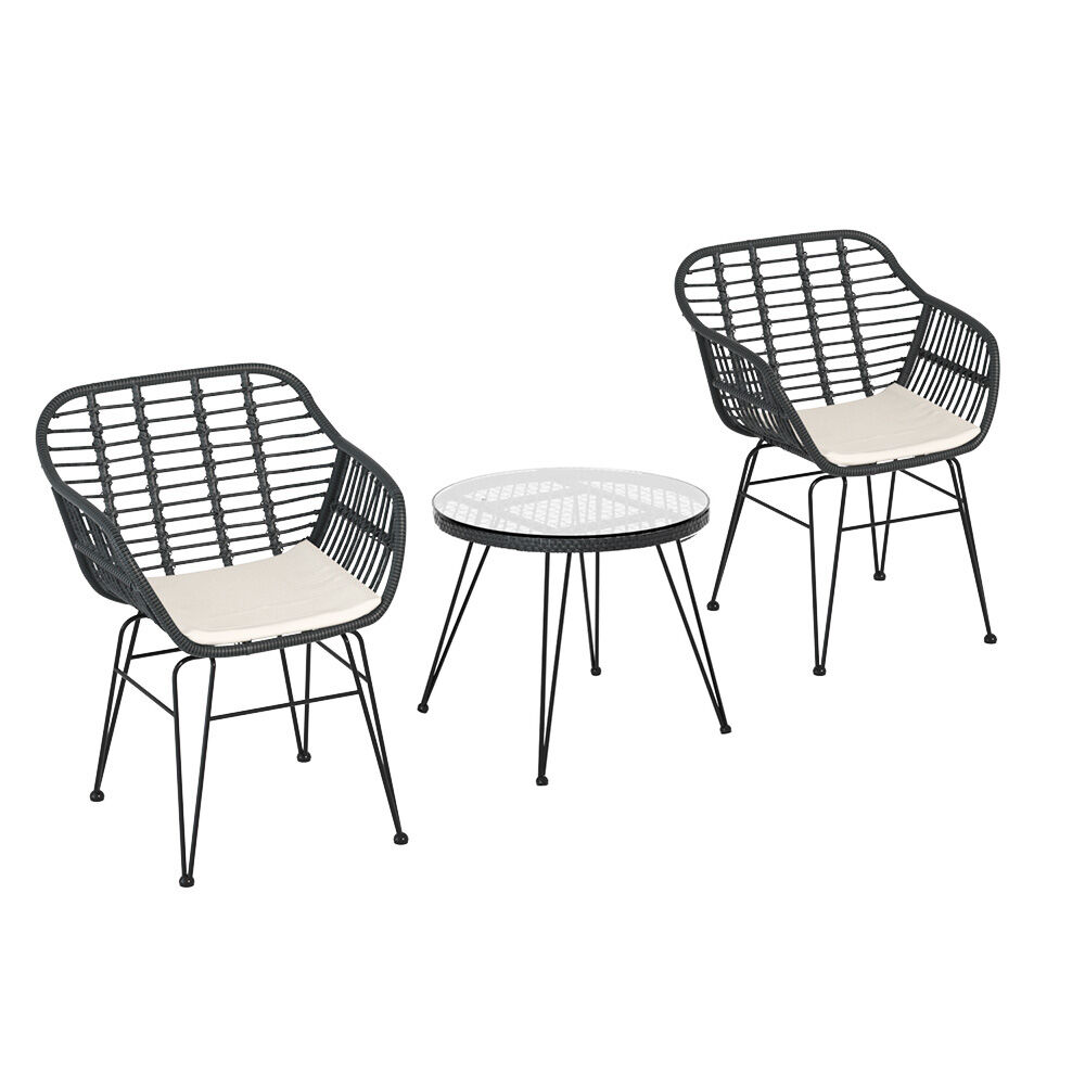 3PC Outdoor Furniture Bistro Set Lounge Setting Table Chairs Cushion Patio Grey Price