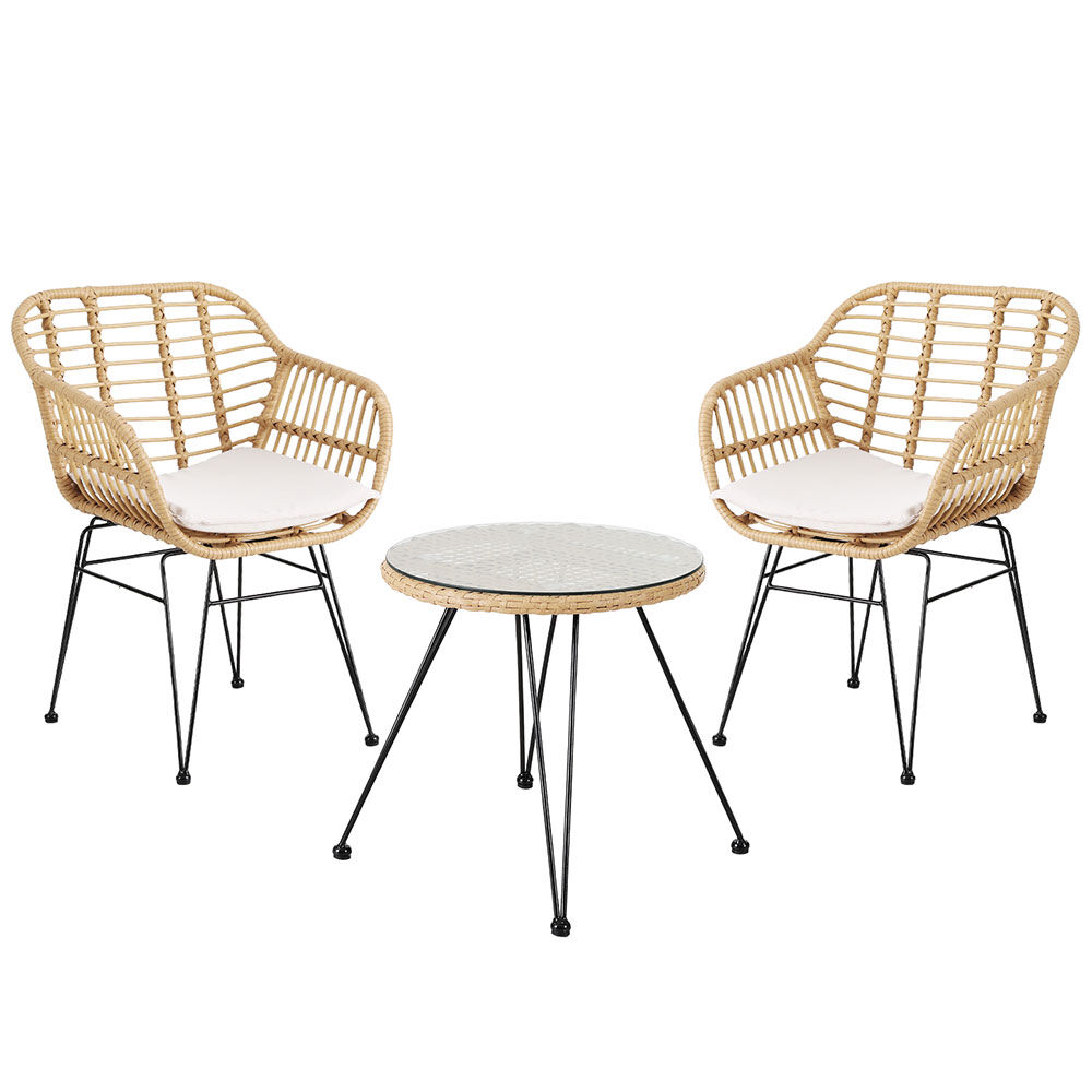 Gardeon 3PC Outdoor Furniture Bistro Set Lounge Setting Table Chairs Cushion Patio Grey Price