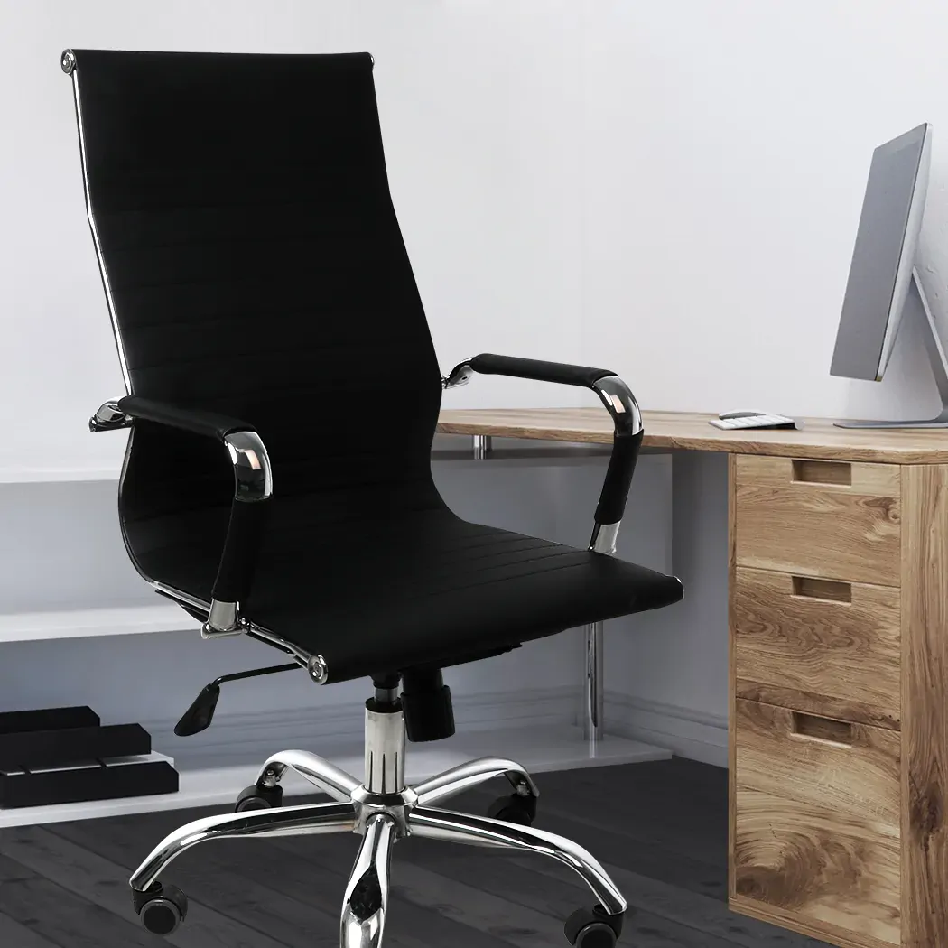 Office Chair Gaming Chair Home Work Study PU Mat Seat High-Back Computer Black Price