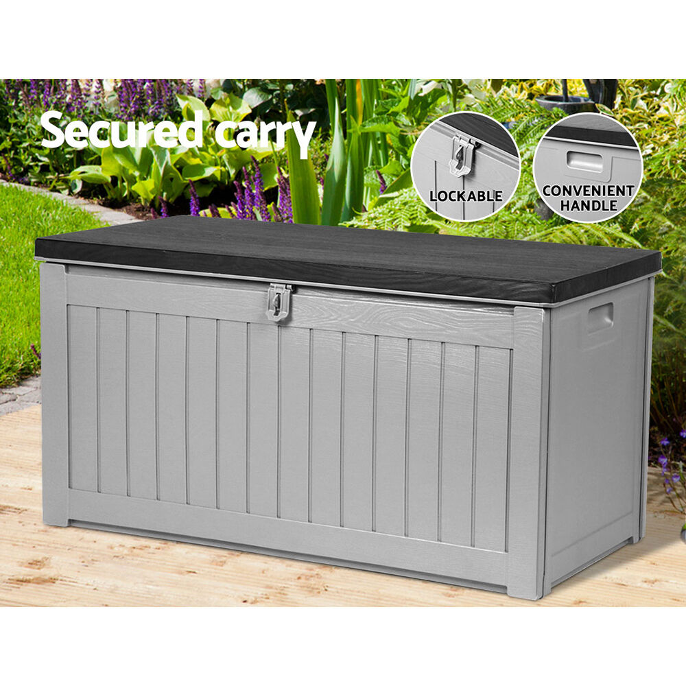 Outdoor Storage Box 190L Container Lockable Garden Bench Tool Shed Black Price