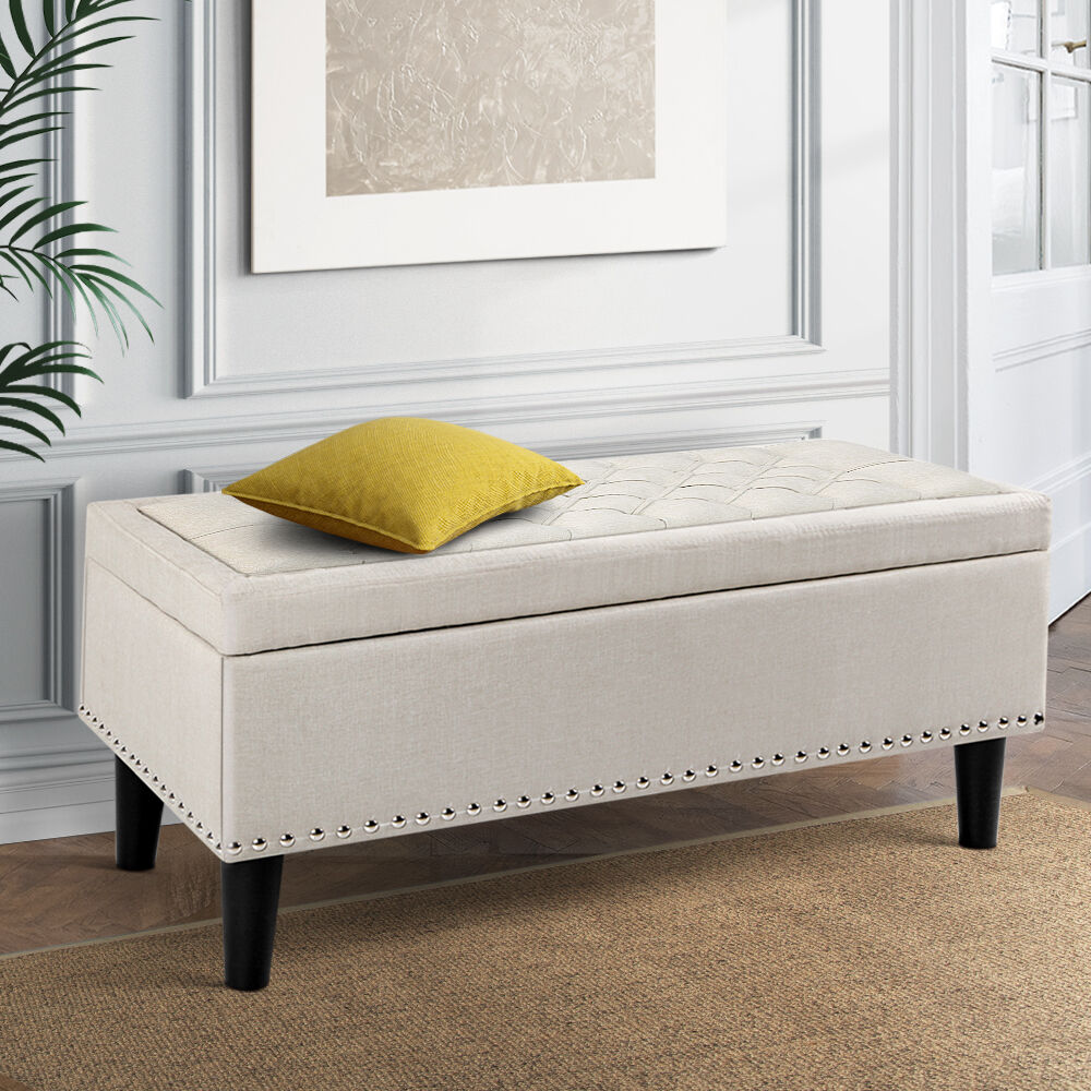 Artiss Storage Ottoman Blanket Box 96cm Linen Taupe Price