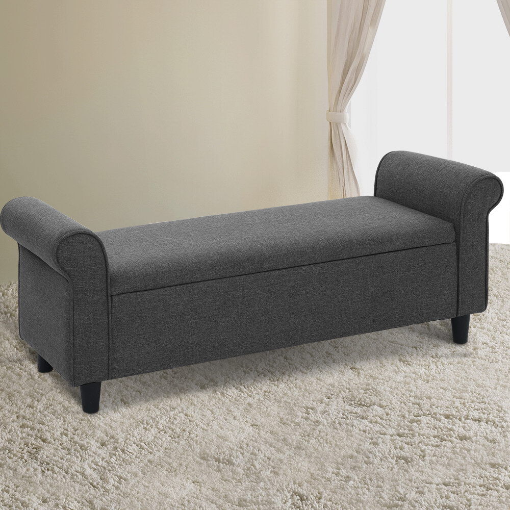Artiss Storage Ottoman Blanket Box 125cm Arm Linen Grey Price