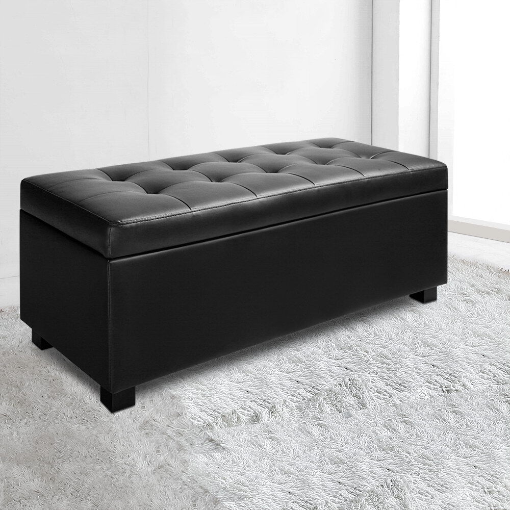 Artiss Storage Ottoman Blanket Box 97cm Leather Black Price