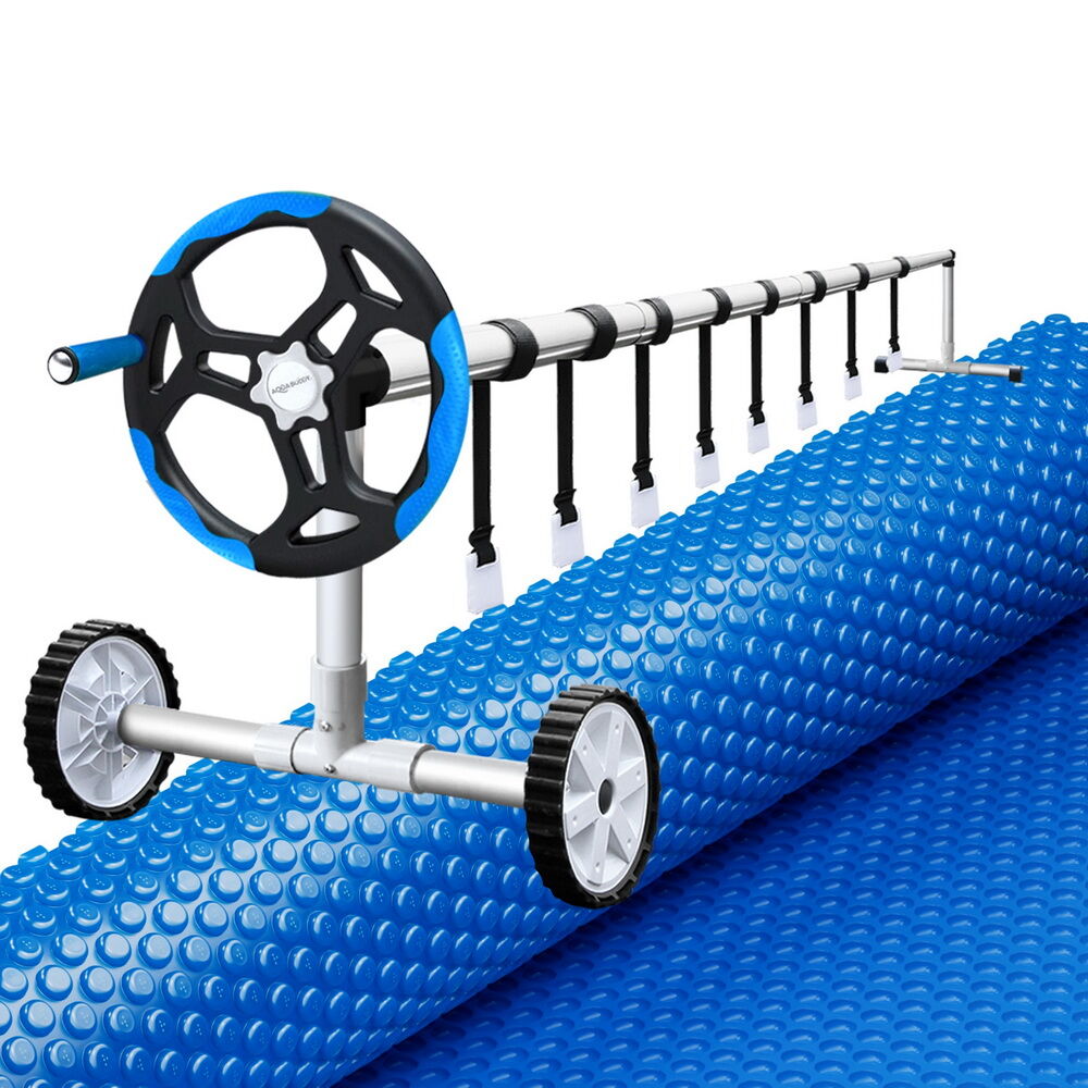 Aquabuddy Pool Cover 600 Micron 7x4m w/ Roller 5.55m Solar Blanket Blue Price