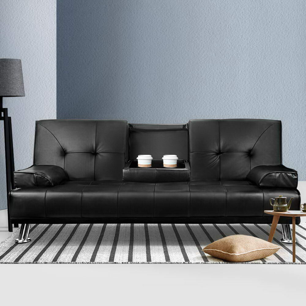 Artiss Sofa Bed Lounge Convertible Leather Couch Bed 3 Seater Cupholder Recliner Price