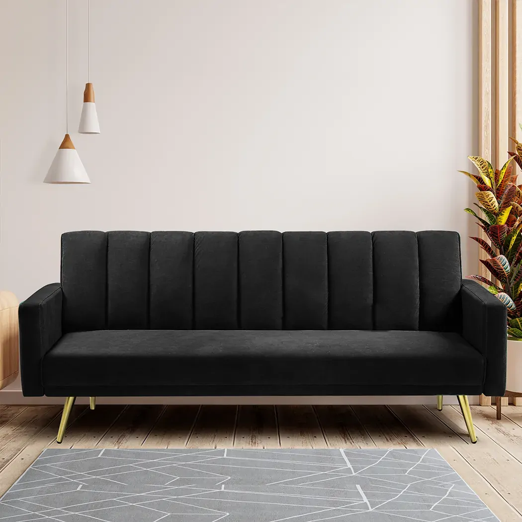 Sofa Bed Convertible Velvet Lounge Recliner Couch Sleeper 3 Seater Black Price