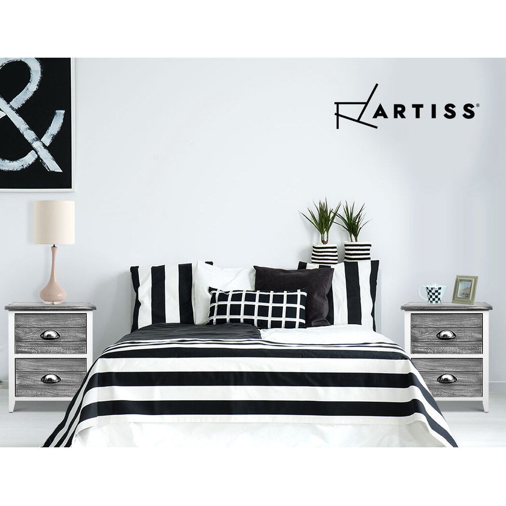 Artiss Bedside Table 2 Drawers Vintage X2 - THYME Grey Price