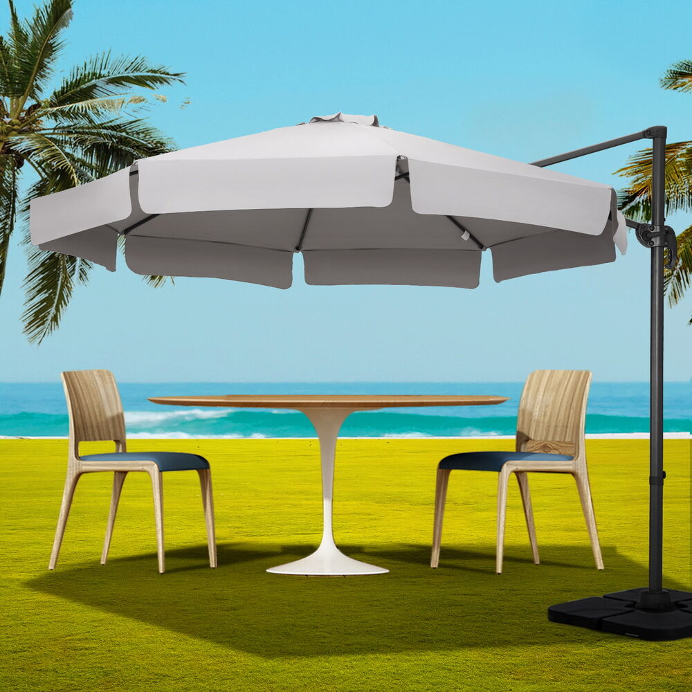 3m Outdoor Umbrella w/Base Cantilever Beach Roma 360 Degree Tilt Grey Price