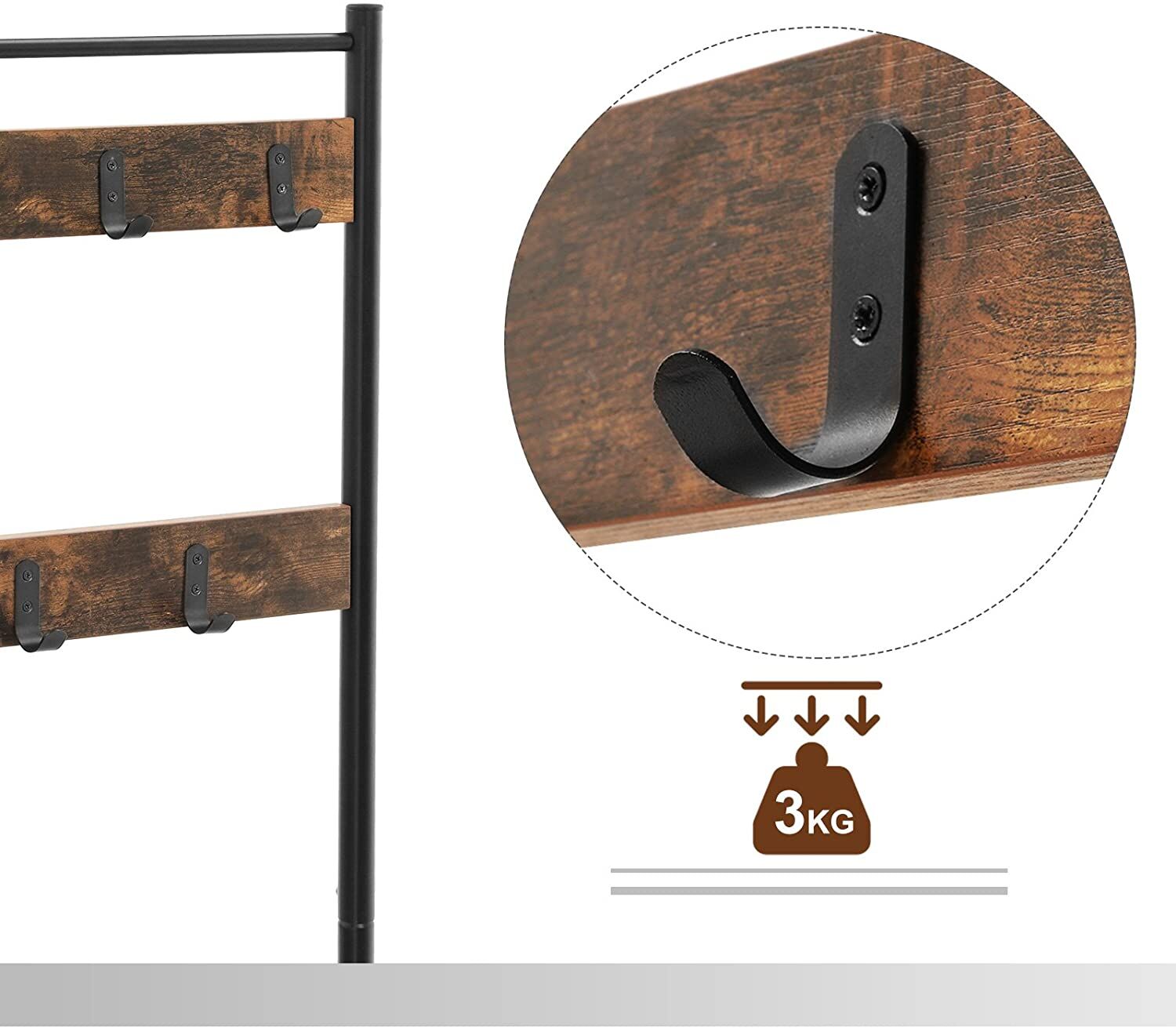 Rustic Brown Coat Rack Stand with Hallway Shoe Rack and Bench with Shelves Matte Metal Frame Height 175 cm Price